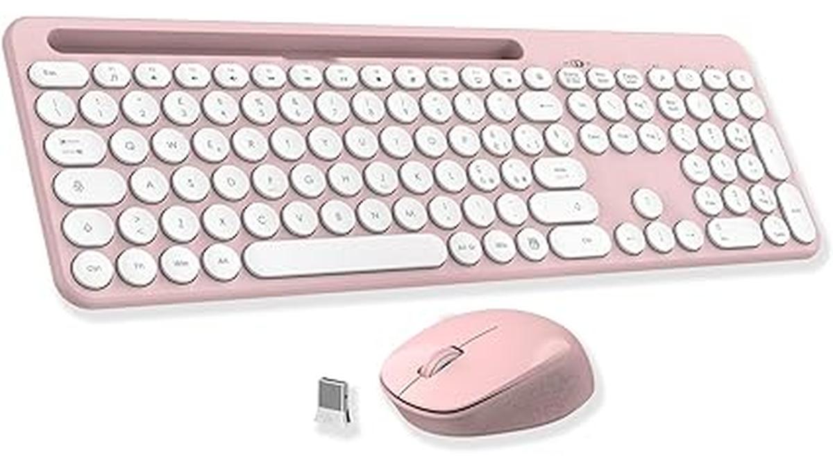 LeadsaiL Set Tastiera e Mouse Wireless Rosa