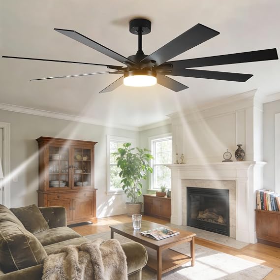 LYMSXAZOU ventilatore da soffitto 180 cm nero con luce LED