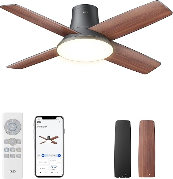 DREO ventilatore da soffitto nero con luce e telecomando