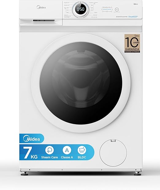 Lavatrice slim Midea 7 kg Classe A con vapore 1400 giri